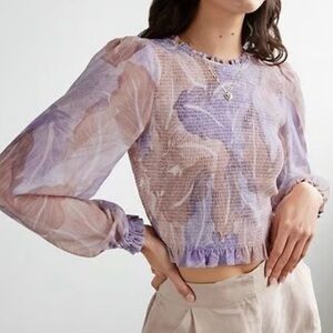 NWT Aritzia Wilfred Tempest Smocked Puff Sleeve Top Size Large